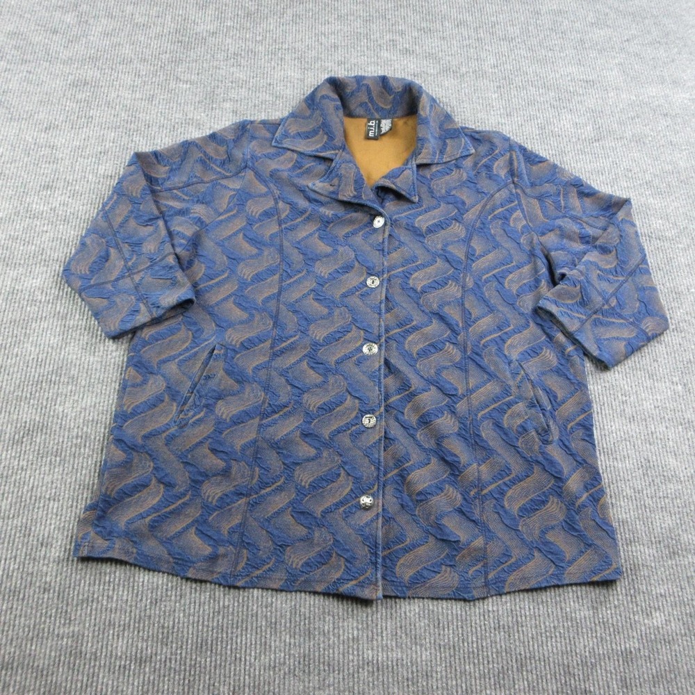 M.i.b. Coat Womens 3X Blue Quilted Tweed Lined Pockets Button Mid-Length
